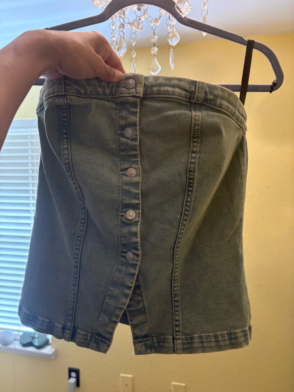 Strapless Denim Button-Front Tube Top